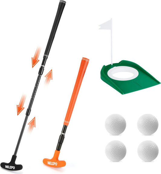 WELSPO Golf Putters for Men and Women Two-Way Kids Putter Mini Golf Putter with 2 Golf Putters, 4 Golf Balls for Right or Left Handed, Adjustable Length Golf Putter for Children, Teenagers and Adults
