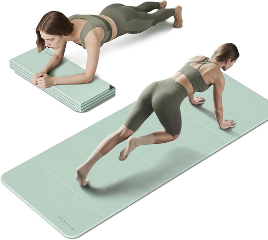 Foldable Fitness Yoga Mat | 2/5" (10MM) Extra Thick | SGS Certified Non-Slip TPE | 75x26" Extra Long-Wide | Portable & Easy Store | for Yoga, Pilates, Home Gym & Full-Body Workouts