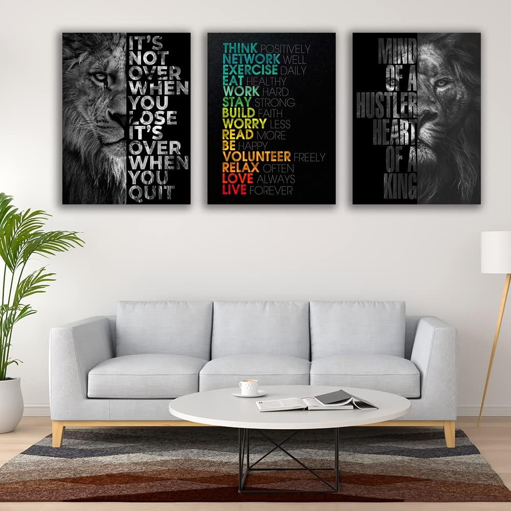 Motivational Canvas Painting Wall Art Execution Grind Hustle Inspirational Wall Art Success Entrepreneur Poster Positive Quotes Wall Poster Framed for Home Office Wall Decor[36''Wx 16''H]
