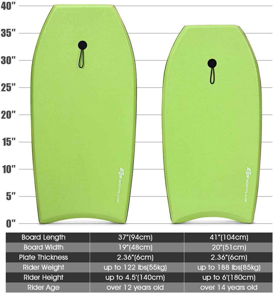 Goplus 41''/37''/33'' Lightweight Body Board for Beach, Surf Board with EPS Core, XPE Deck, HDPE Slick Bottom, Wrist Leash, Bodyboard for Kids Adults Surfing
