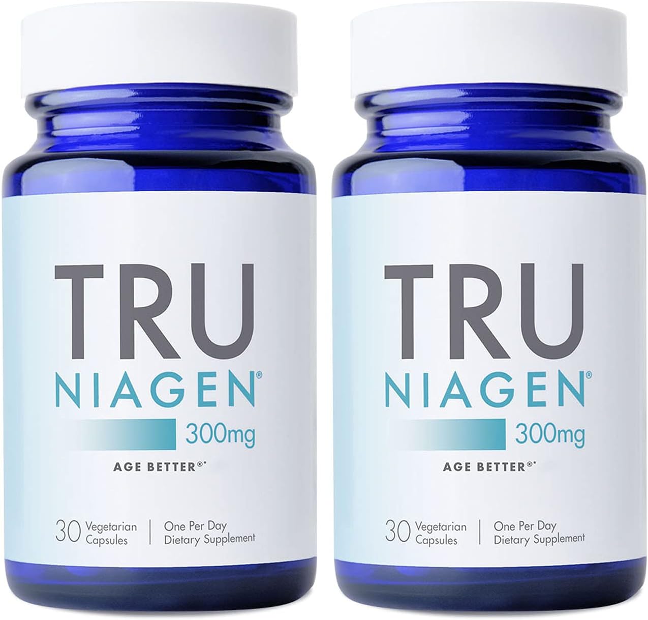 TRU NIAGEN Patented NAD Supplement for Anti Aging and Cell Regeneration, 300mg Niagen, 30 Servings | Supports Cellular Energy, Brain, Muscle | Nicotinamide Riboside (NR) Take 1 Daily | 2 Bottles