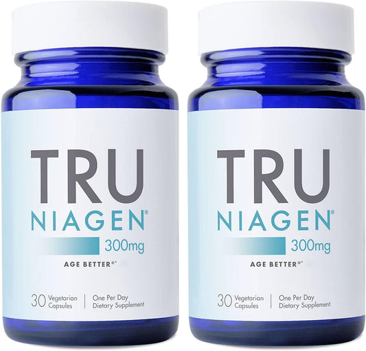 TRU NIAGEN Patented NAD Supplement for Anti Aging and Cell Regeneration, 300mg Niagen, 30 Servings | Supports Cellular Energy, Brain, Muscle | Nicotinamide Riboside (NR) Take 1 Daily | 2 Bottles