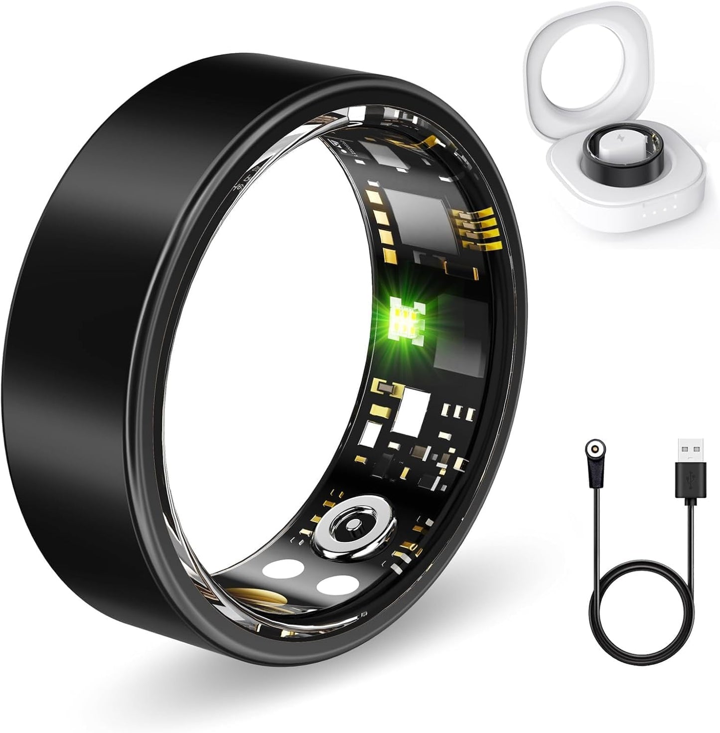 Smart Health Rings for Women Men, Fitness Tracker with Heart Rate, Blood Oxygen, HRV, Sleep Tracker, Step Tracker, No Subscription Fee, IP68 Waterproof Smart Ring for iphone & Android (Black 13#)