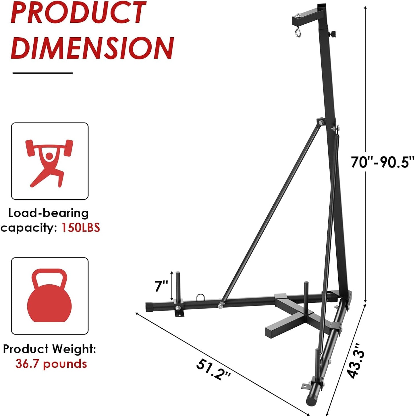 TLSUNNY 150 LBS Height Adjustable Punching Bag Stand W/Weighted Base, Heavy Duty Bag Stand, Steel Sandbag Rack Boxing Bag Stand, Free Standing for Home Gym Fitness, Stand Only