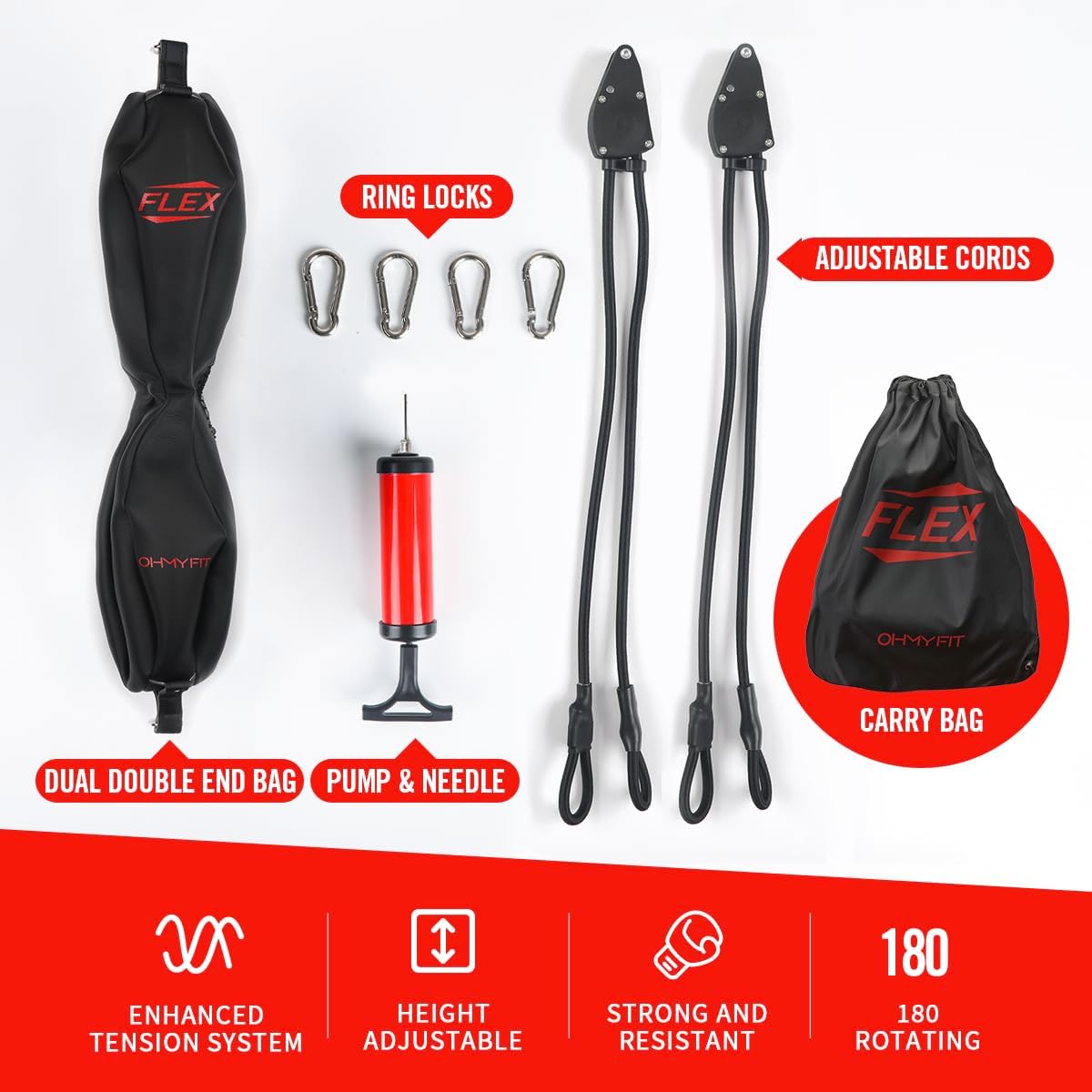 Flex Double End Punching Bag - Bungee Cords w/Special Flex Adjustable System - Durable Bladder Speed Bag - Boxing Training Equipment for Adults - Home Gym Accessories