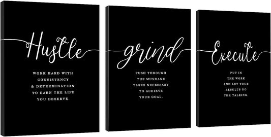 Gift for Boss,Framed Canvas Wall Art Success Quote, Office Wall Art, Black Large Poster, Positive Motivational Set of 3 Prints, Execute Failure Definition, Inspirational Print (F-3pcs,24x36inchx3pcs)