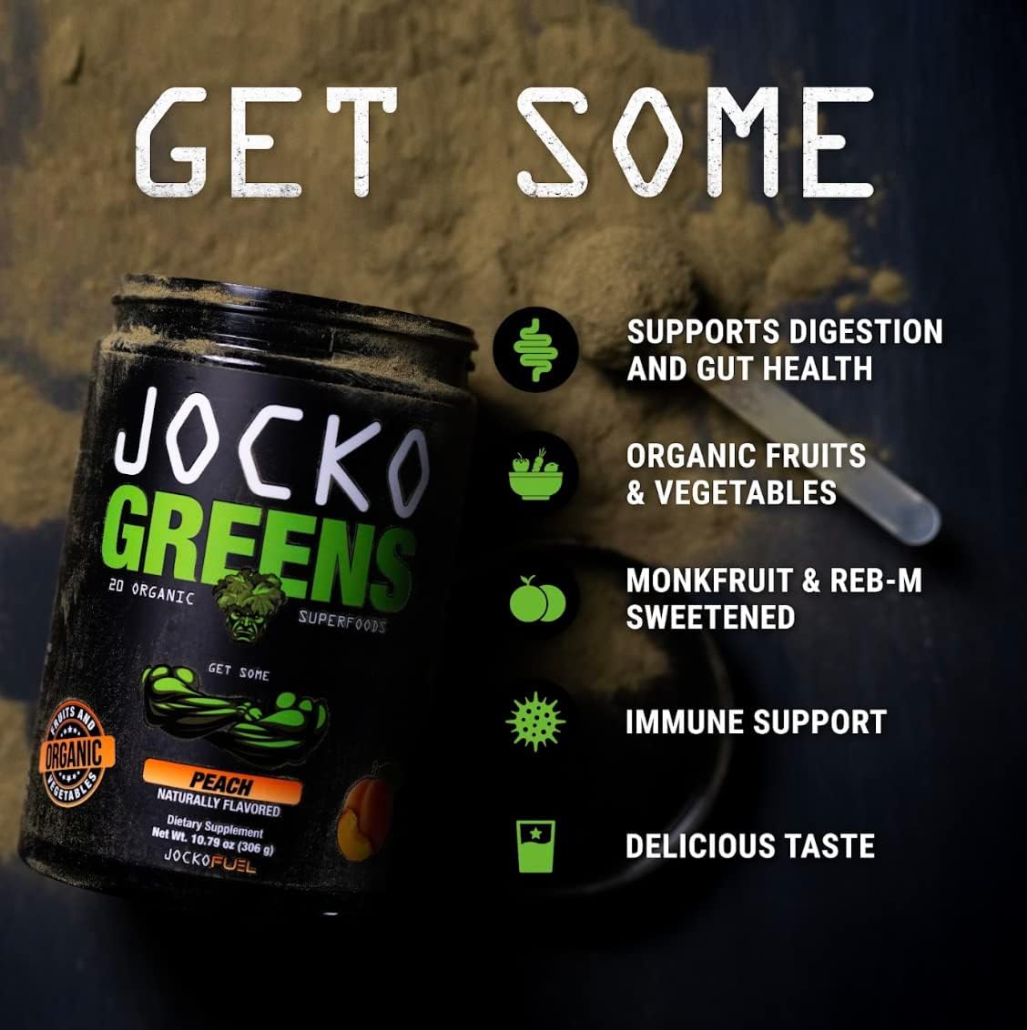 Jocko Fuel Daily Greens Powder - Premium Organic Greens Superfood Powder for Gut Health, Digestion, Bloating, Immune Support with Spirulina, Chlorella, Digestive Enzymes, & Probiotics - 30 Servings