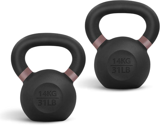Yes4All Powder Coated Cast Iron Kettlebell Strength Training Kettlebells Weight Set for Full Body Workout, Home Gym