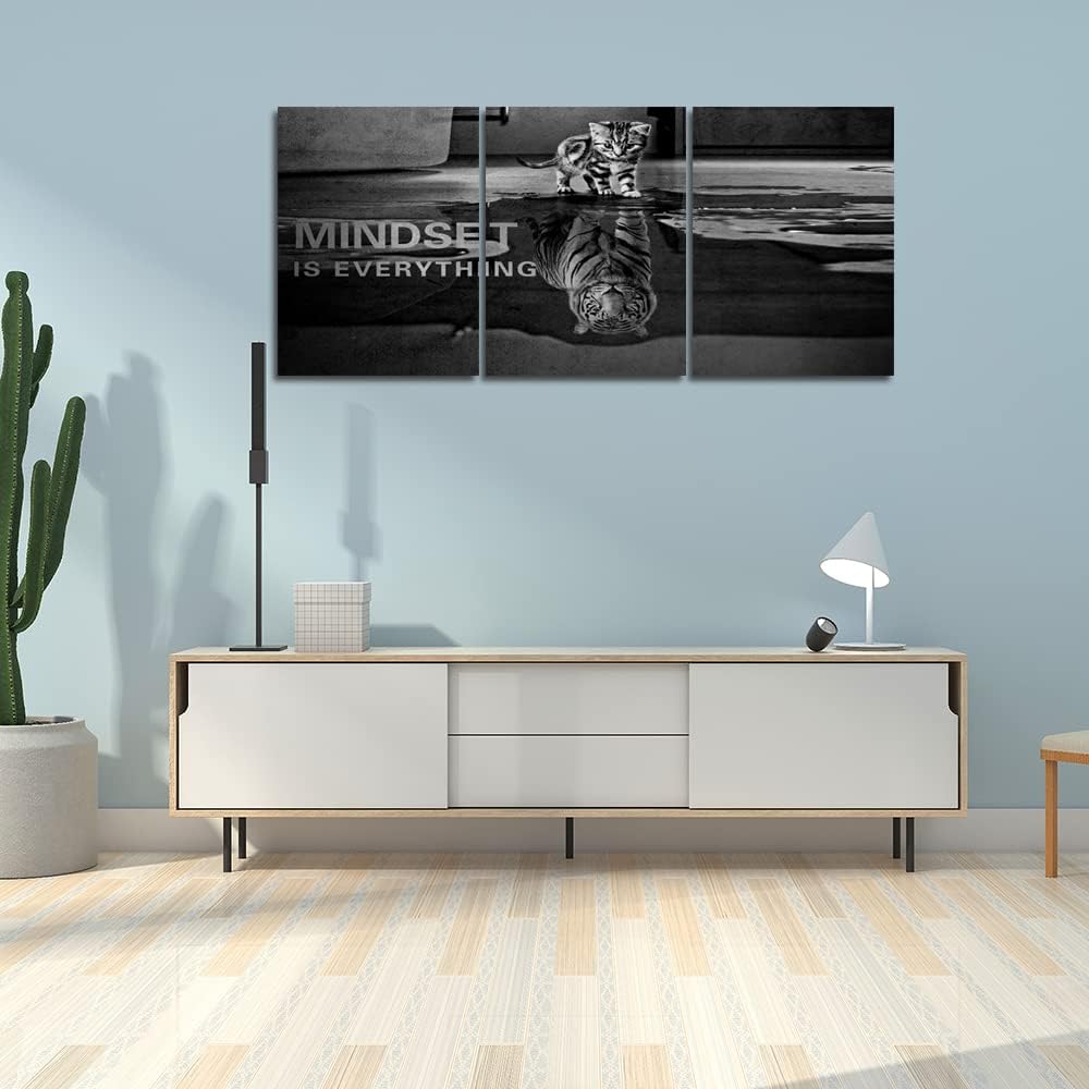 3 Panels Mindset is Everything Motivational Canvas Wall Art Inspirational Entrepreneur Quotes Poster Print Artwork Painting Picture for Framed Home Decoration Living Room office bedroom 72''W x 36''H