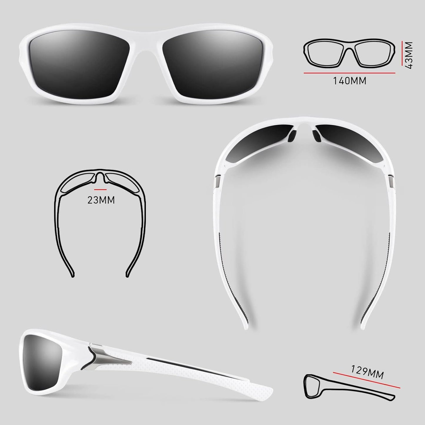 Polarized Sports Sunglasses for Men Women,Fishing Driving Rectangular Goggles UV400 Protection