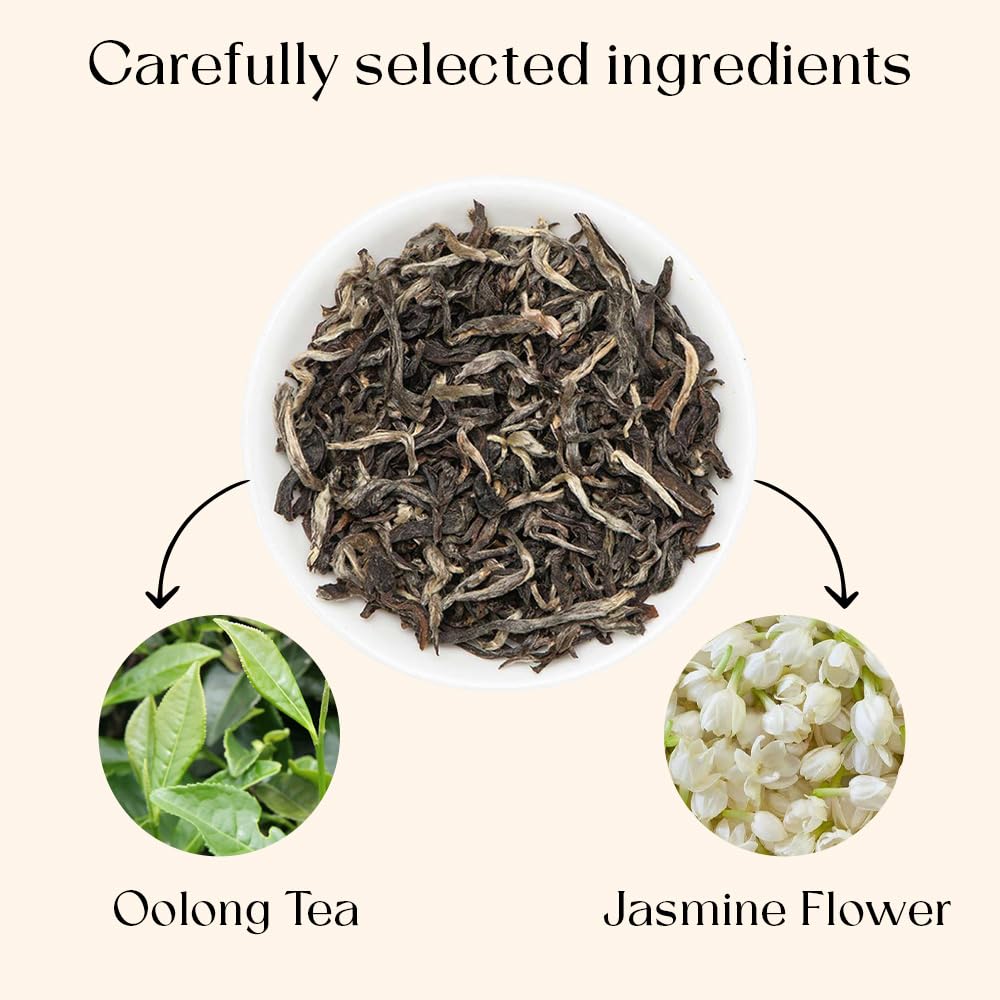 Blendart Jasmine Oolong Tea bags 50 Count | Oolong tea bags for weight loss | Premium High Mountain Oolong Tea leaves | Naturally Caffeinated Tea | Flower Scented Tea | Pyramid Tea bags