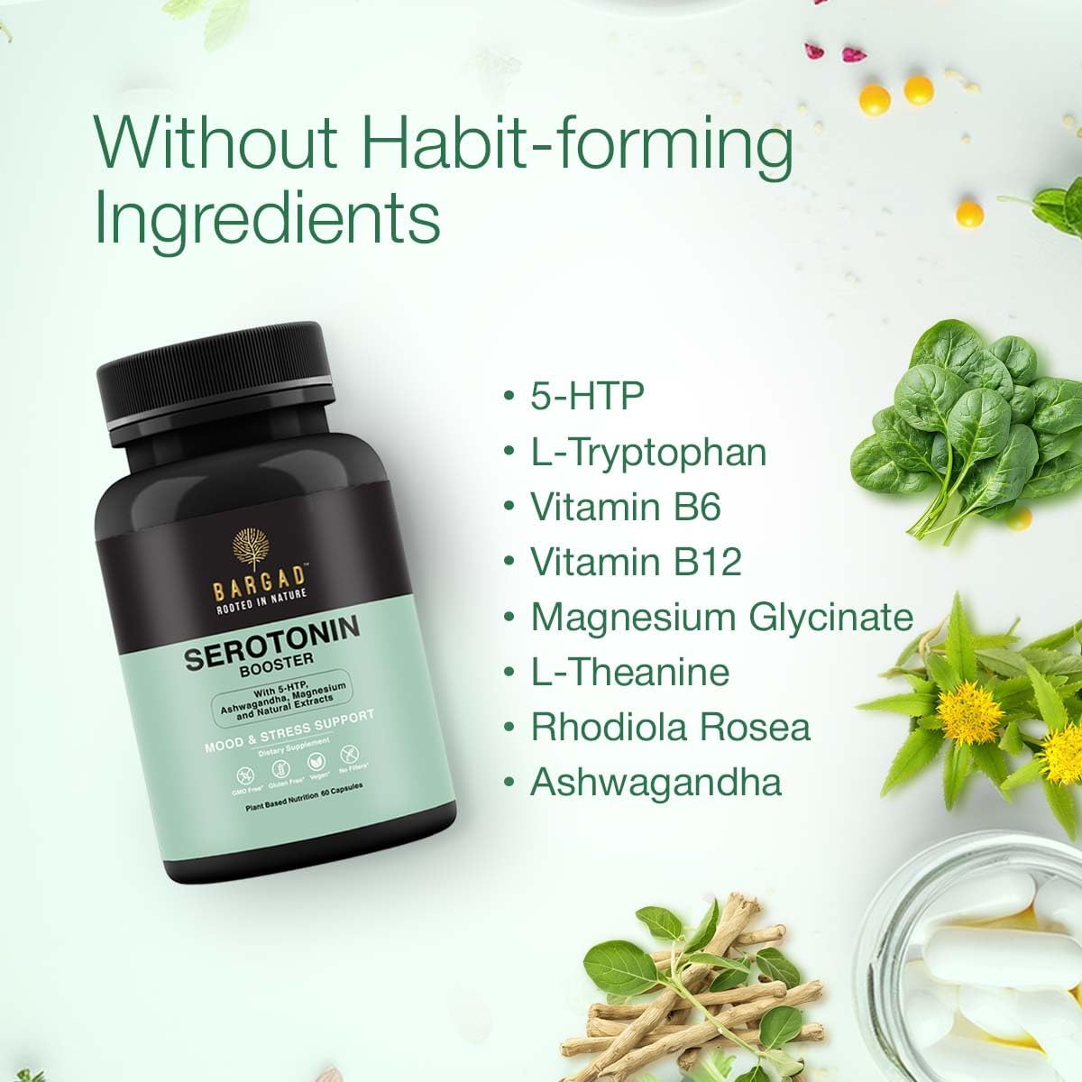 Serotonin Support Supplement – 5-HTP 150mg with L-Tryptophan, B6, Magnesium & Herbal Blend – Mood, Relaxation & Sleep Support – 60 Vegan Capsules – Non-GMO, Gluten-Free