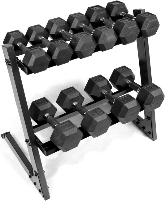 WF Athletic Supply 200Lb Dumbbell Set, 10-30Lb Dumbbell Set with Two-Tier Storage Rack for Muscle Toning, Strength Building & Weight Loss - Multiple Choices Available