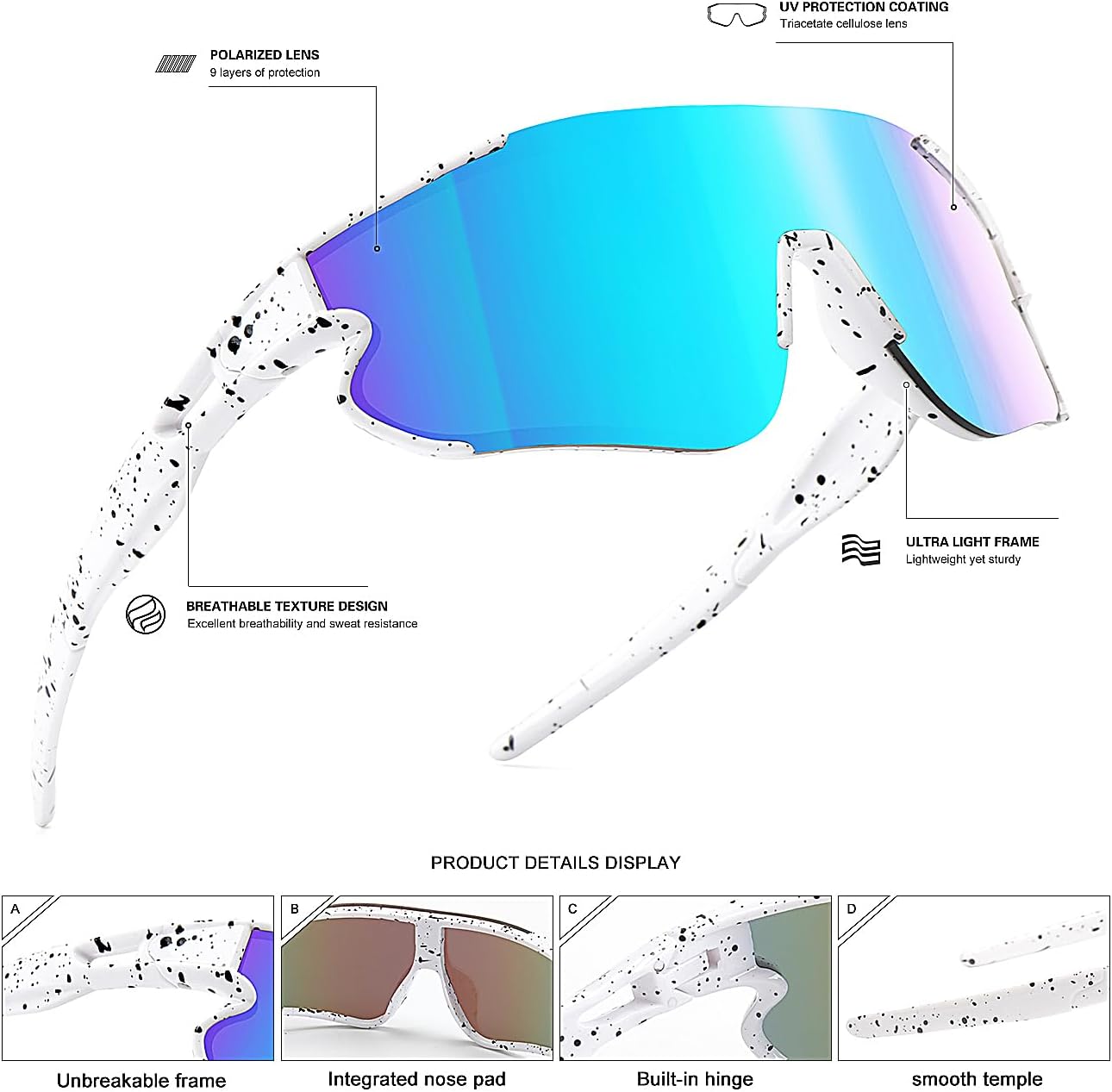 Kids Baseball Sunglasses for Boys Girls Youth Softball Cycling Sports Sunglasses UV400 Protection Age 5-12