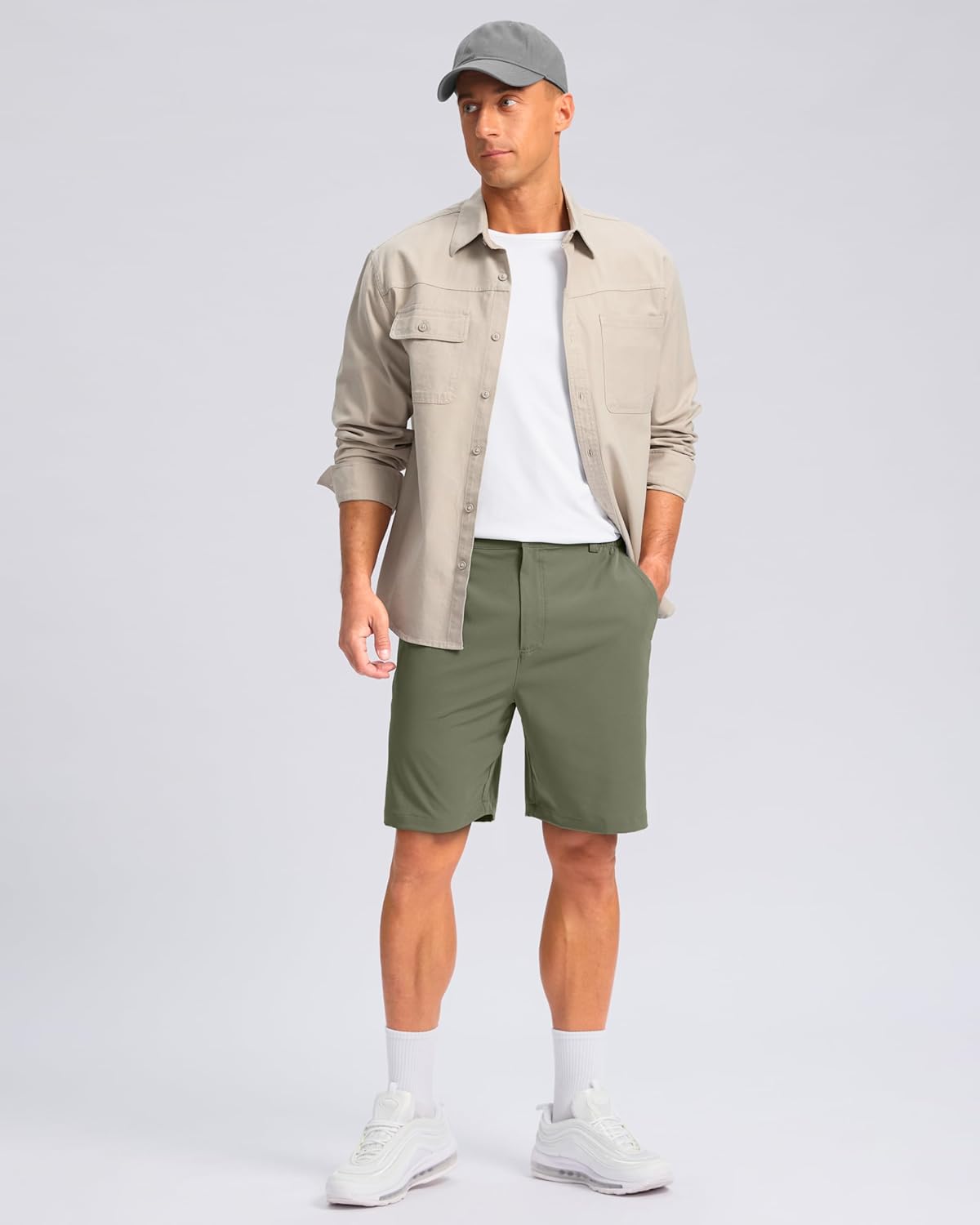 Pudolla Men's Casual Shorts 7"/9" Lightweight Golf Shorts with 3 Pockets Stretch Quick Dry Comfy Work Shorts