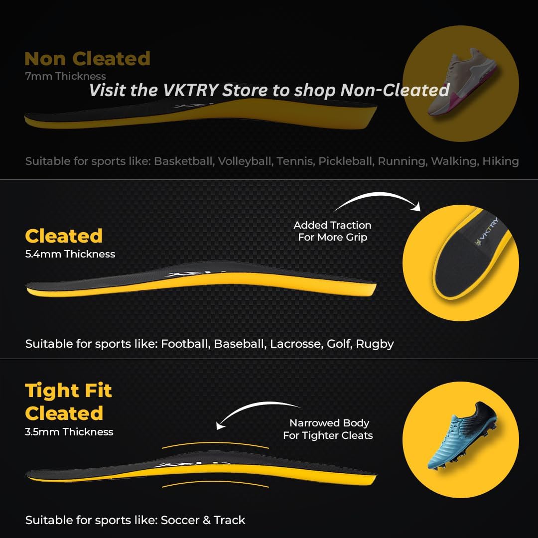 VKTRY Gold for Cleated Shoes - Carbon Fiber Performance Insoles - Customized Inserts for Soccer & Track | Run Fast, Jump High, Land Soft, Support Recovery, US: Men 9-9.5, Women 11-11.5, 171-220 lbs