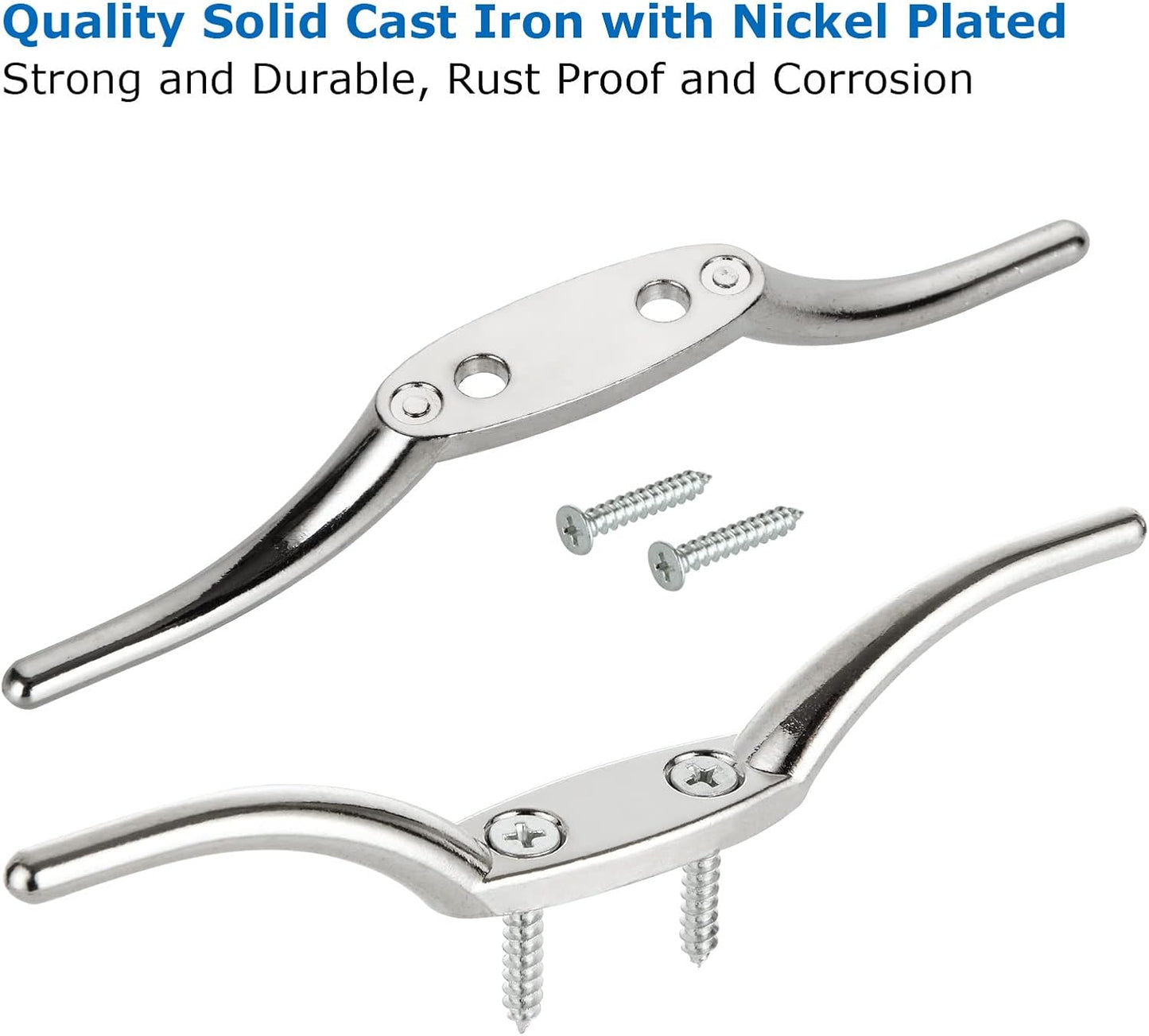 APACALI Metal Rope Cleats Boat Cleat 2 Inch 4 Inch 6 Inch Boat Flagpole Cleat Hook, Boat Deck Dock Cleats with Mounting Screws for Fixed Rope or Home Decor (Blinds Hook Curtains Sun Shade Ropes