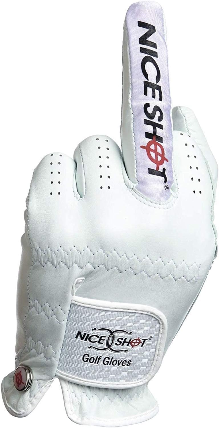 Nice Shot The Bird Men's Golf Glove in Premium White Cabretta Leather