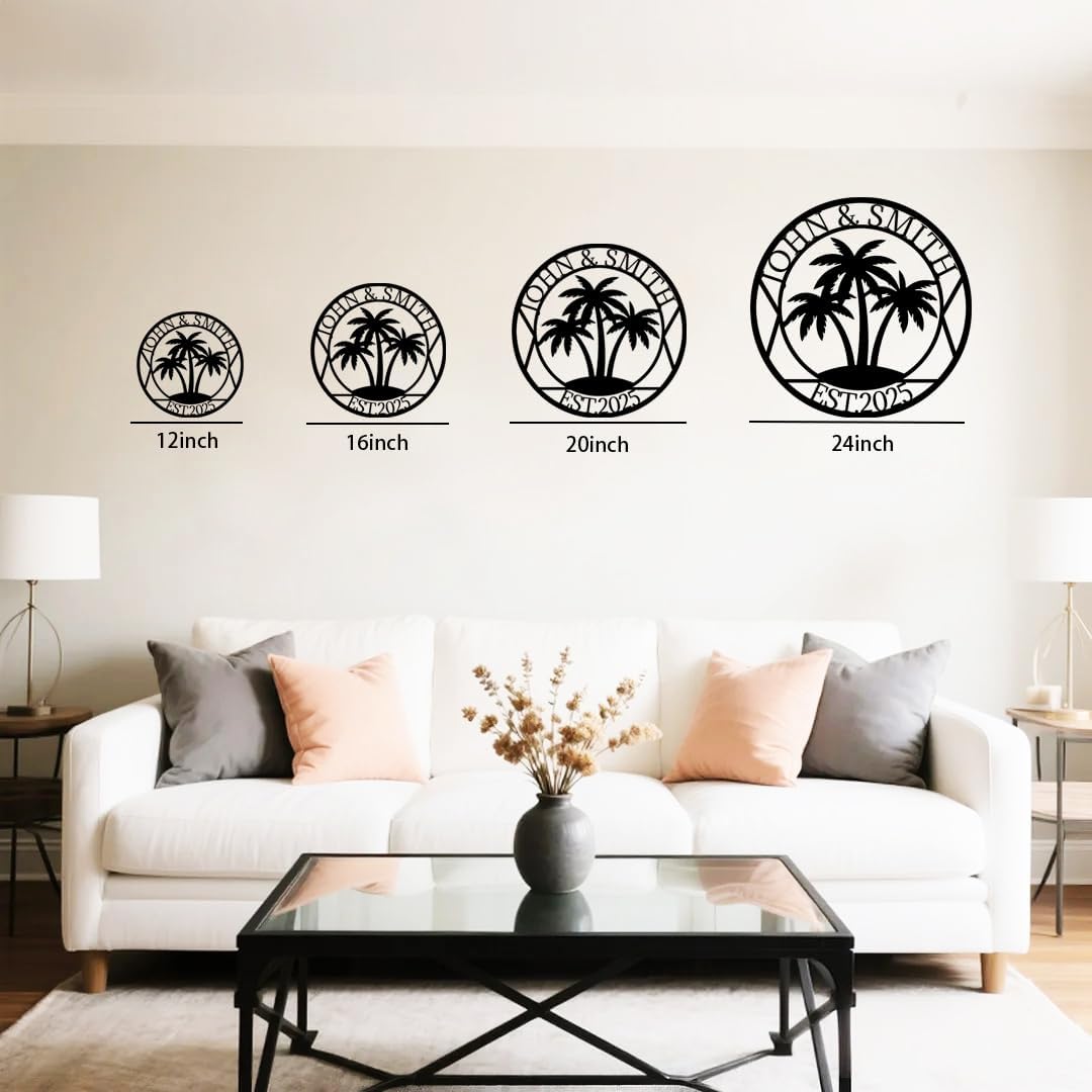 Personalized Palm Tree Metal Name Sign | Custom Family Wall Art & Split Letter Name | Custom Metal Signs | Beach Coastal House Decor | Outdoor Decor Gift Gift for Women, Men, Wife, Parents, Couple