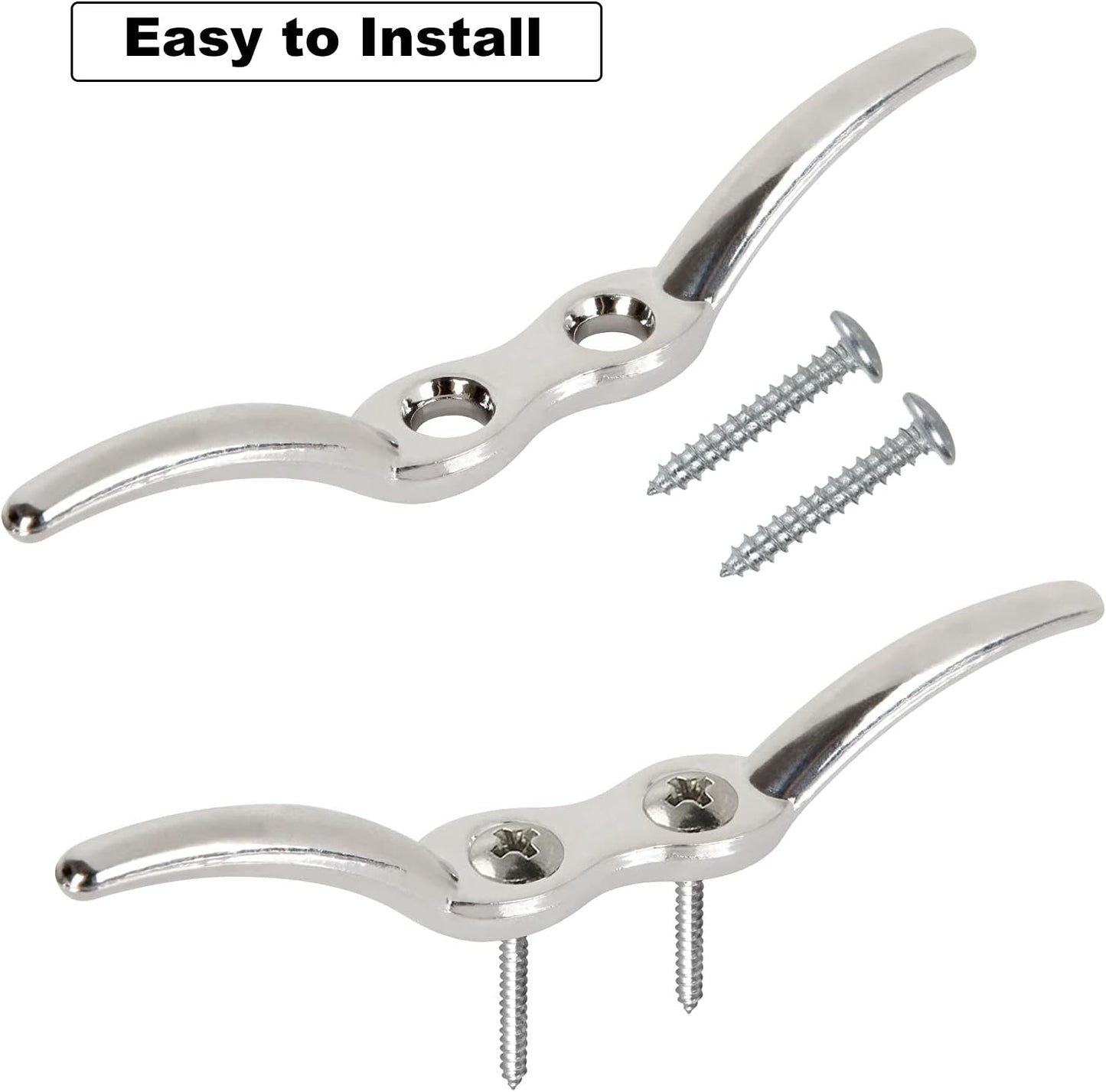 APACALI Metal Rope Cleats Boat Cleat 2 Inch 4 Inch 6 Inch Boat Flagpole Cleat Hook, Boat Deck Dock Cleats with Mounting Screws for Fixed Rope or Home Decor (Blinds Hook Curtains Sun Shade Ropes