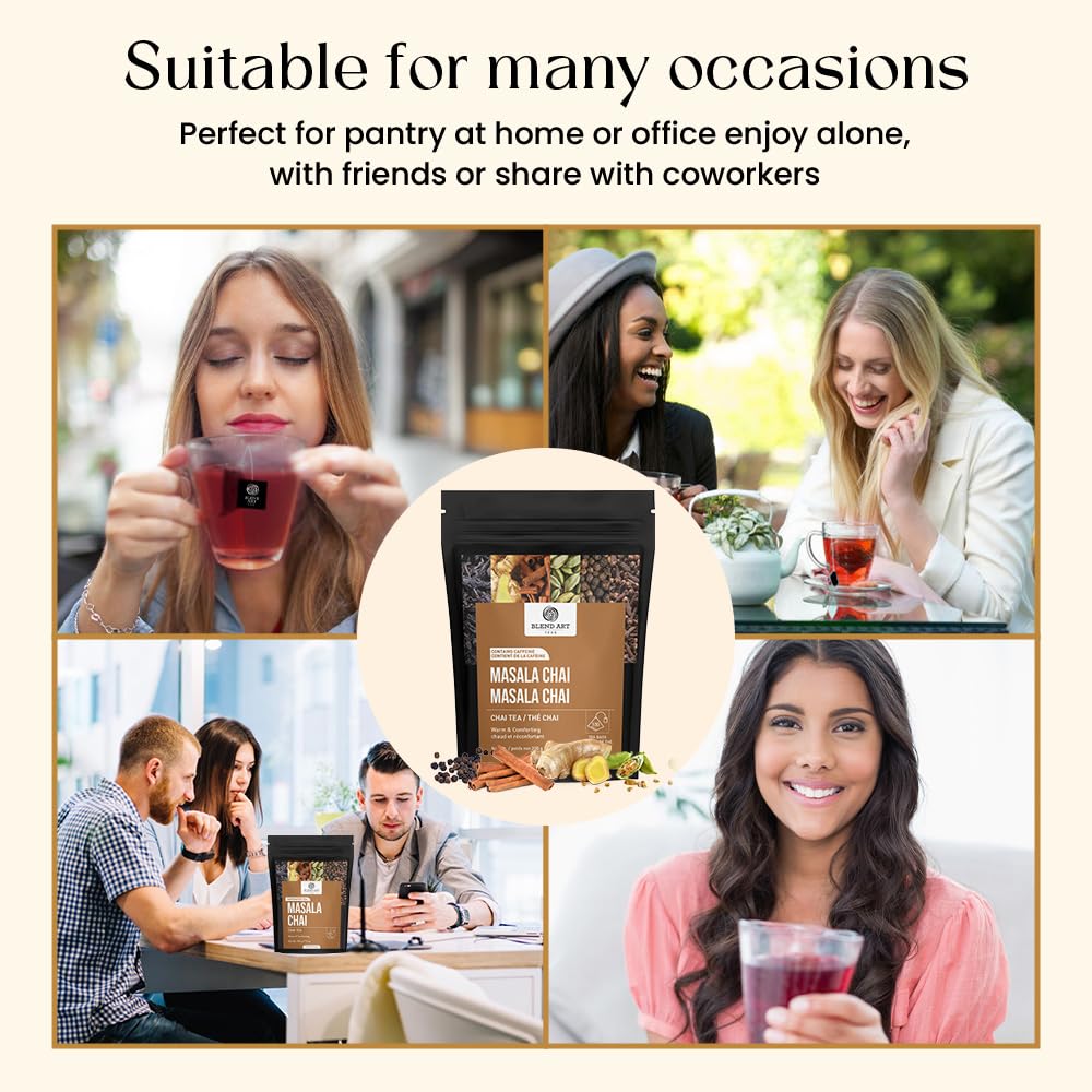 Blendart India's Original Masala Chai Tea bags 50 Count | Eco- Conscious Tea Bags | Premium Assam Black Tea | Ginger and Cardamom Flavour | Whole Loose leaf Tea bags | Indian Spiced Chai Tea Bags