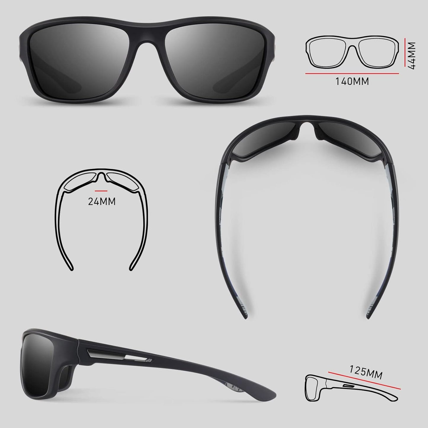 Polarized Sports Sunglasses for Men Women,Fishing Driving Rectangular Goggles UV400 Protection