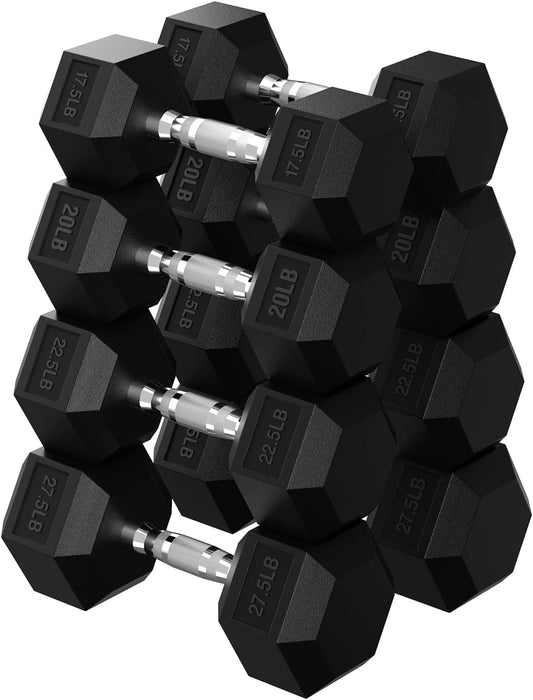 Hex Dumbbell 45-480 lb Set, Rubber Encased Exercise & Fitness Dumbbells for Home Gym, Hand Weights for Strength Training