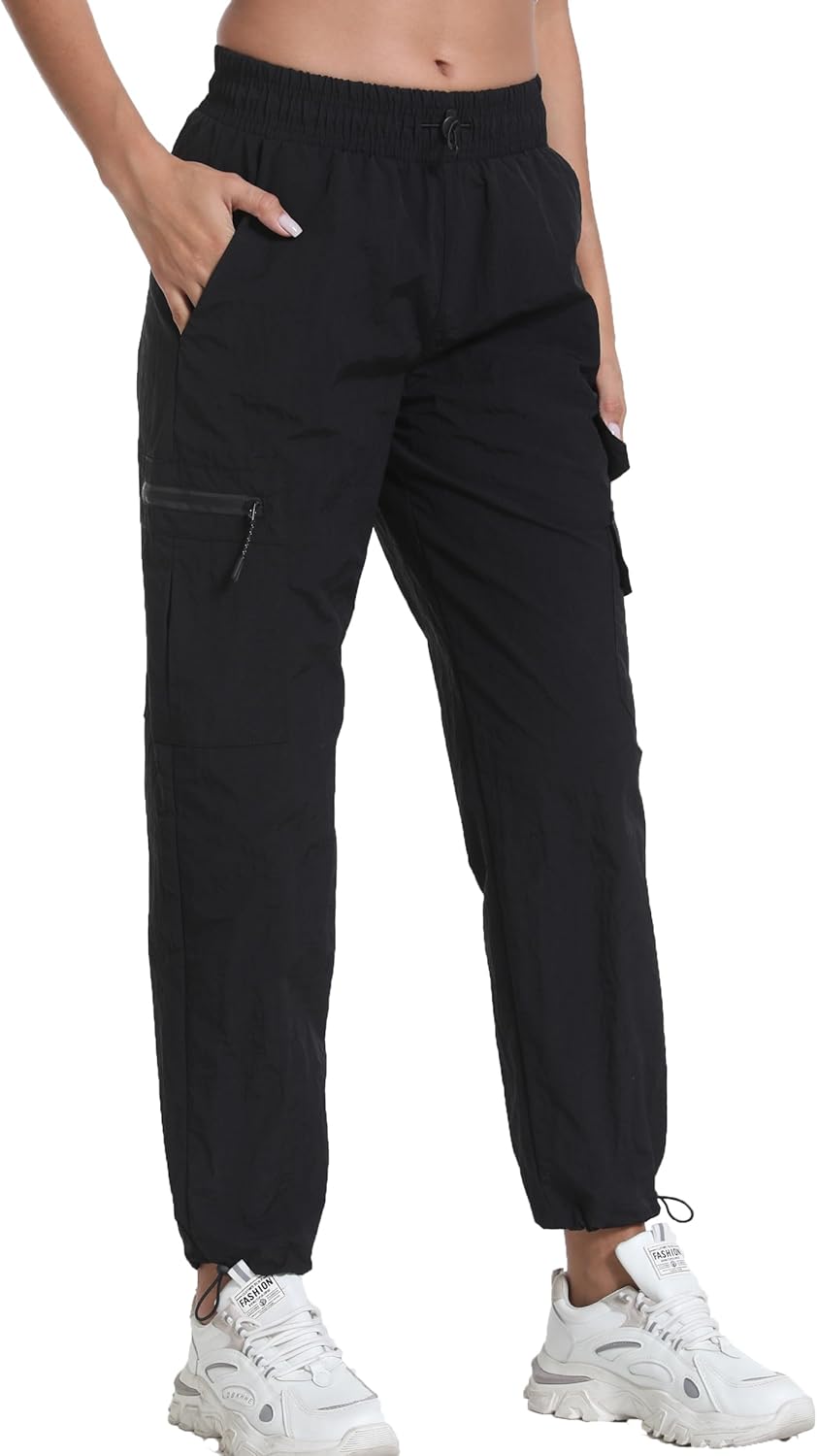 Women's Lightweight Hiking Joggers with Pockets - Water Resistant Cargo Pants for Outdoor Workouts Camping