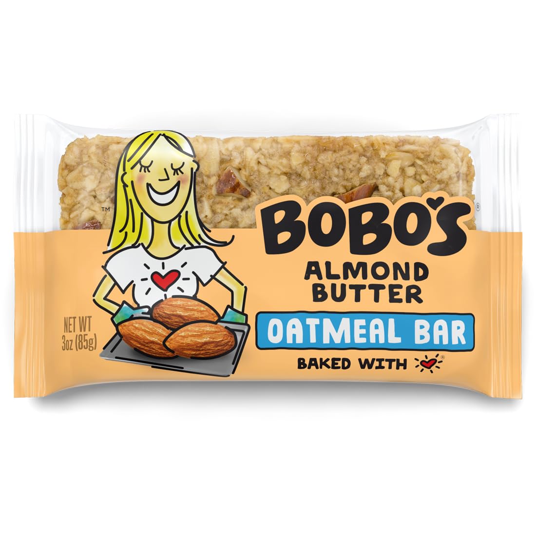 Bobo's Oatmeal Bars, Almond Butter, Gluten Free Vegan Whole Grain Oat Bars, Pack of 12