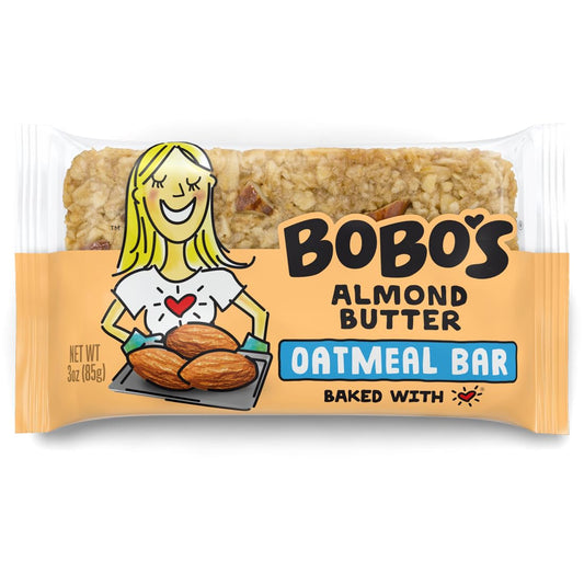 Bobo's Oatmeal Bars, Almond Butter, Gluten Free Vegan Whole Grain Oat Bars, Pack of 12