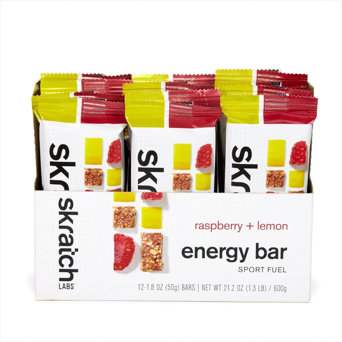 SKRATCH LABS Energy Bar | Raspberry + Lemon (12 pack) | Plant Based Healthy Snack | Low Sugar - 4g Protein | non-gmo, gluten free, soy free, vegan, kosher