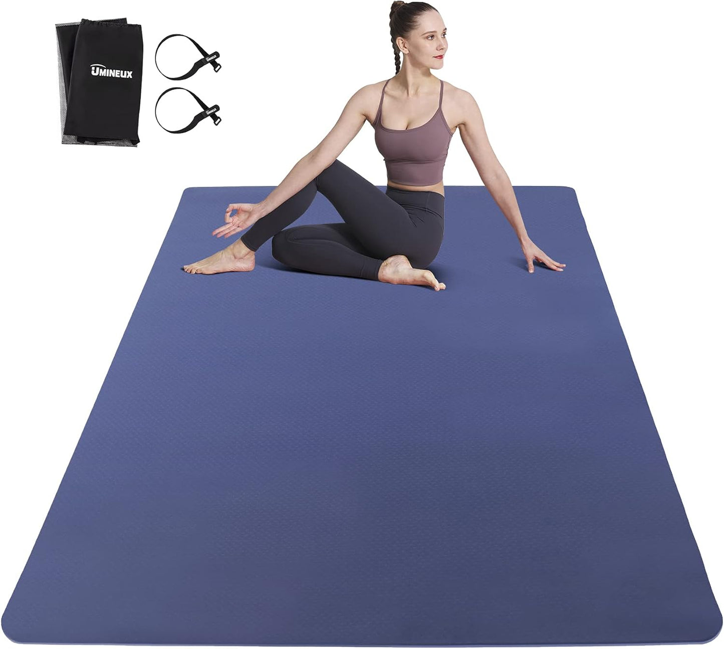 Large Yoga Mat for Men and Women 1/4 & 2/5 Inch Extra Thick TPE Fitness Mat for Home Gym Workout, Non-Slip, Eco Friendly Exercise Mat for Yoga, Pilates, Stretching, Meditation