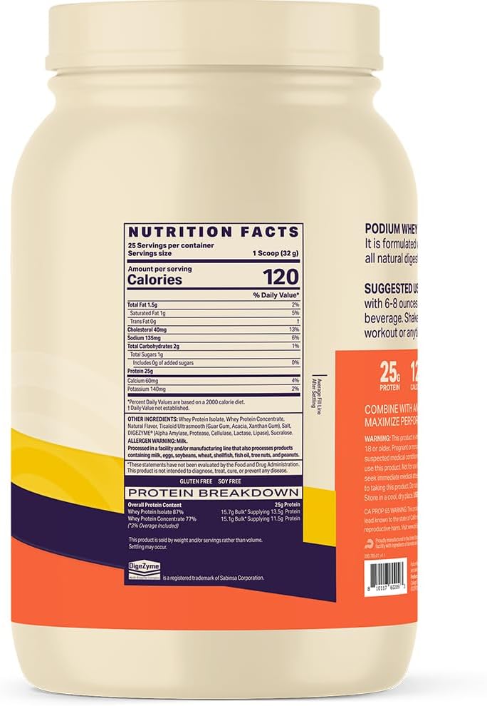 Podium Nutrition, 100% Whey Protein Powder, 25 Servings, 25g of Whey Protein Per Serving, Maple Butter Pancake, Gluten Free, Soy Free, No Artificial Colors