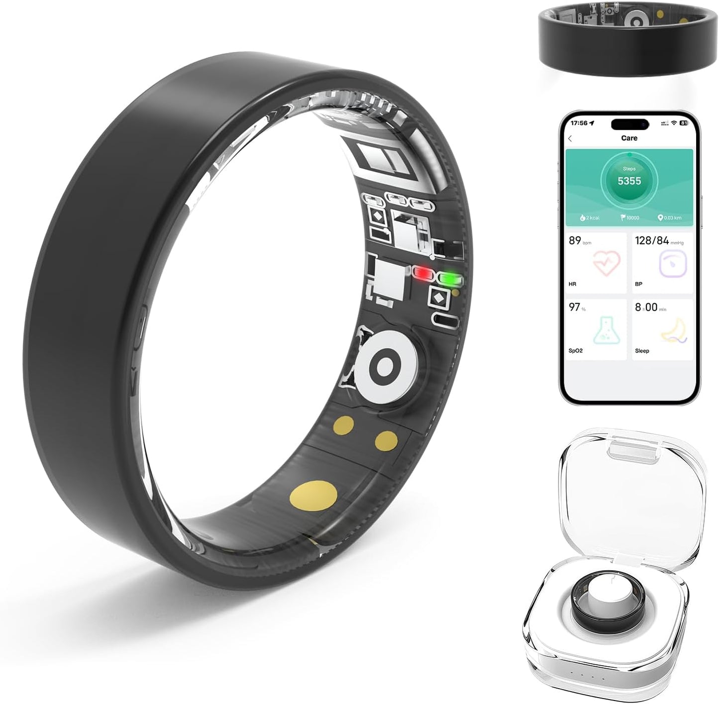 Smart Rings for Women Men,Fitness Tracker Ring,Heart Rate,Blood Oxygen,Blood Pressure,Step Tracker,Sleep Monitoring,No Subscription Fee,IP68 Waterproof Smart Ring for iphone&Android(Black 9)