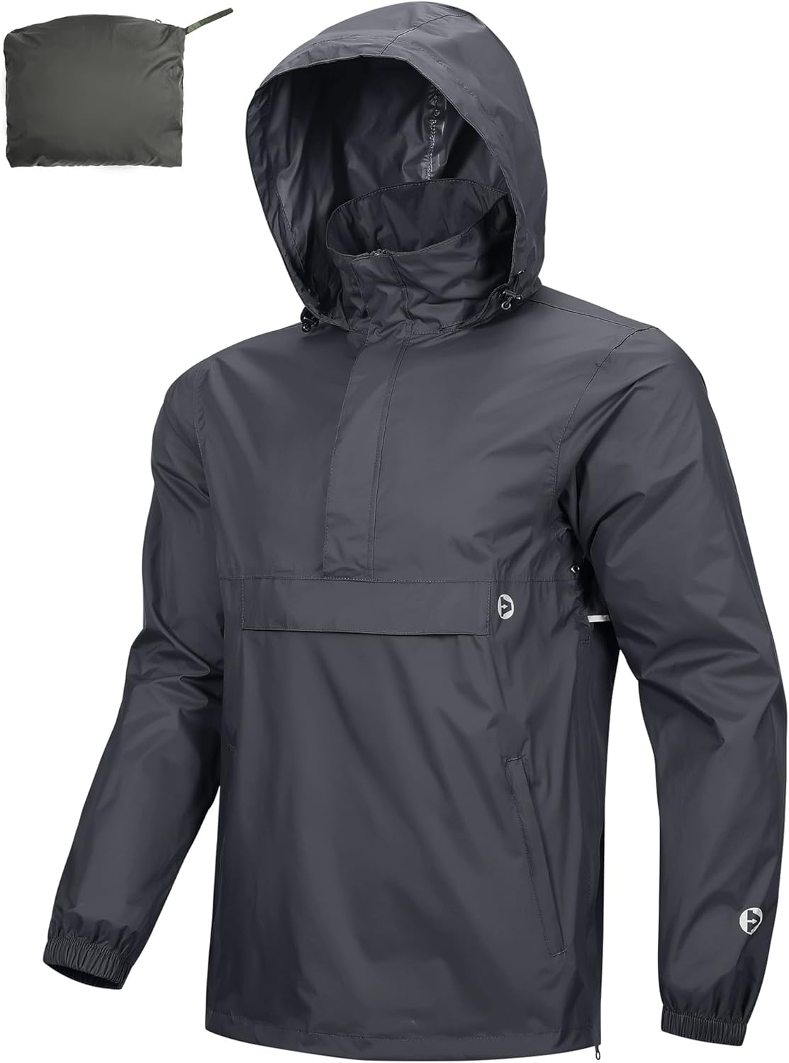 Outdoor Ventures Men's Rain Jacket Waterproof Lightweight Packable Rain Pullover for Hiking Golf Running