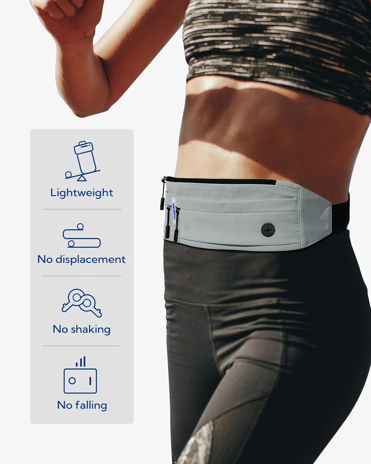 WATERFLY Running Belt Fanny Pack: Runner Marathon Jogging Waist Pack Sport Workout Exercise Fitness Phone Holder Belt for Men Women Jogger Slim Waistband