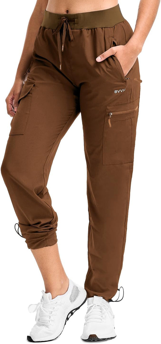 BVVU Women's Hiking Pants Lightweight Quick Dry Travel Outdoor Pants Waterproof Work Cargo Joggers with Zipper Pockets