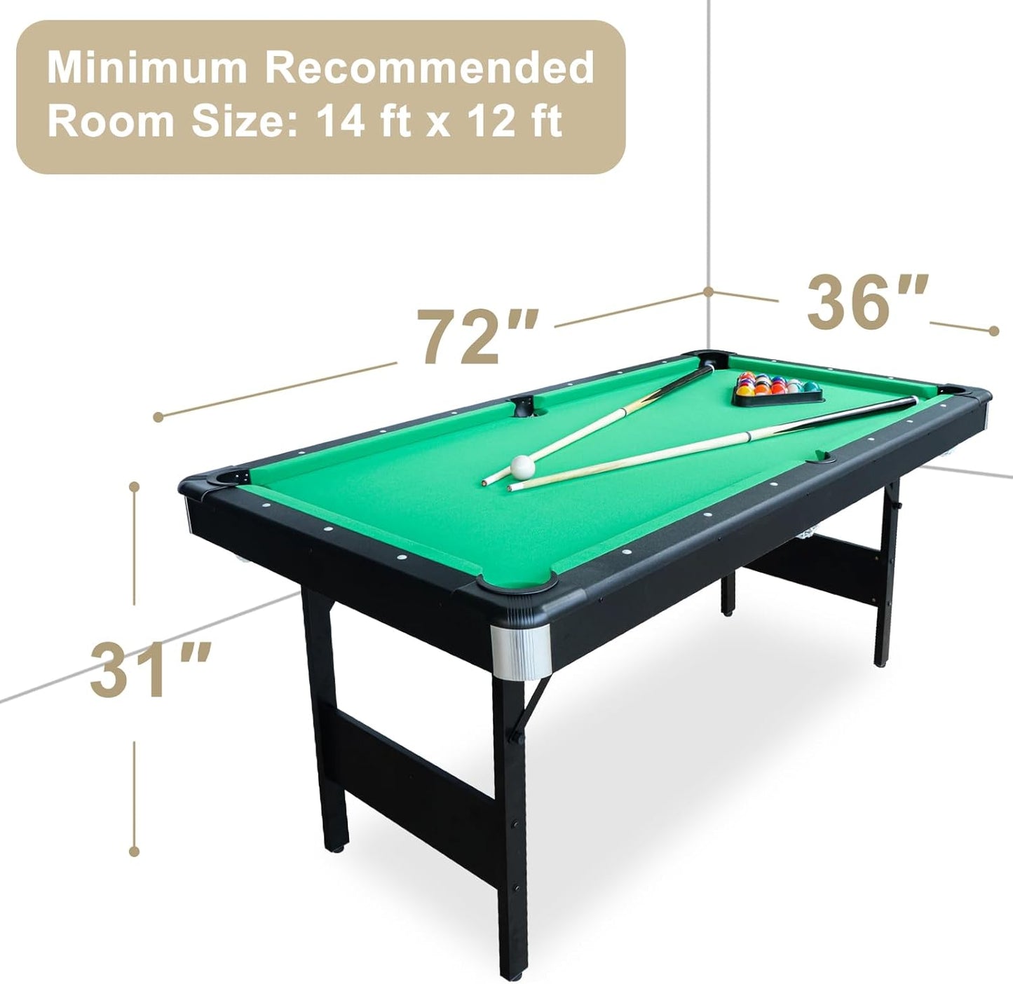 Seydrey 6-Foot Portable Foldable Pool Table with All Accessories – Compact Billiards Table for Home, Game Room, Apartment