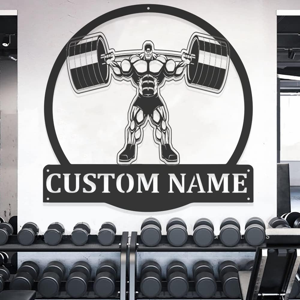 Gym Metal Sign Personalized Custom Name Workout Room Fitness Decor, Powerlifting Garage Center Motivational Wall Art, Gift for Women, Men, Dad, Papa, Grandpa, Mother, Sister, Girls, Family Steel