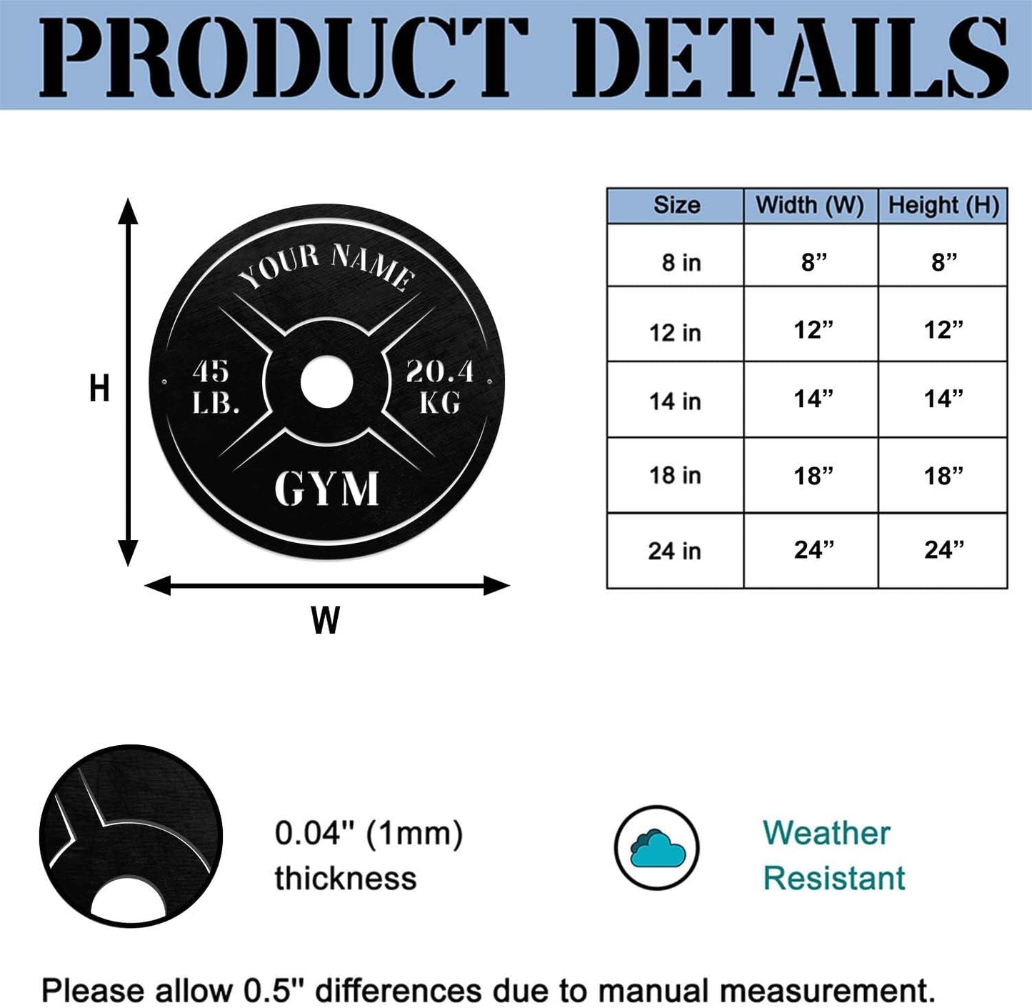 Personalized Home Gym LED Tin Metal Sign Multiple Sizes, Weight Lifting Exercise Workout Room Training Fitness Center Motivational Inspirational Quotes Decor Wall Art Hanging Accessories (06 w/o LED)