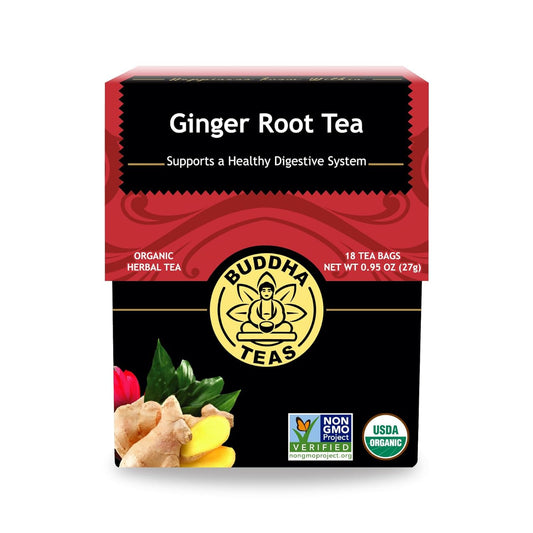Buddha Teas - Organic Ginger Root Tea - Herbal Tea - For Health & Wellbeing - With Antioxidants & Minerals - Clean Ingredients - Caffeine Free - OU Kosher & Non-GMO - 18 Tea Bags (Pack of 1)