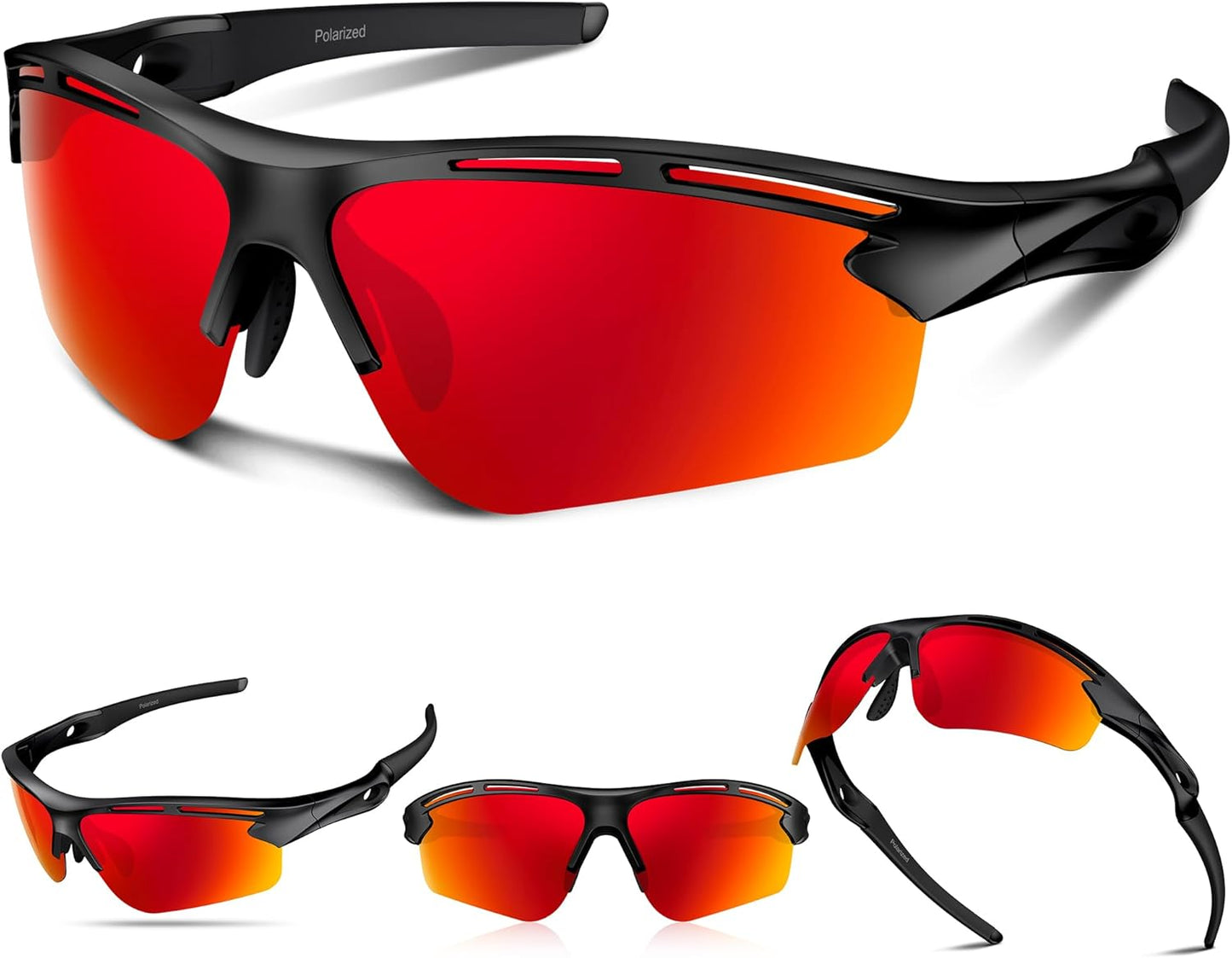 Polarized Sports Sunglasses for Men Women,UV400 Protection Sunglass for Running Cycling Fishing Hiking TR90