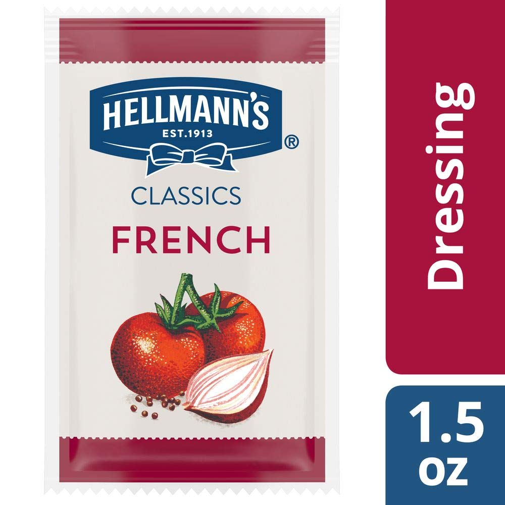 Hellmann's Classics French Salad Dressing Portion Control Sachets Gluten Free, No Artificial Flavors or High Fructose Corn Syrup, Colors from Natural Sources, 1.5 oz, Pack of 102