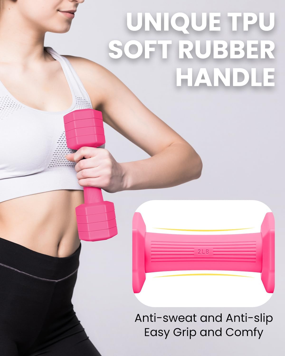 Adjustable Dumbbells Set, 4 in 1 Hand Weights Set for Women Men 10 LB/ 12 LB Dumbbell Pair Each 2lbs 3lbs 4lbs 5lbs Weights Dumbbells Set with TPU Soft Rubber Handle for Home Gym Exercise Fitness