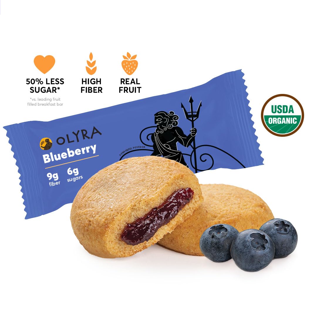 Olyra Blueberry Fruit Bars, Prebiotic High Fiber Snack, Organic Snack, Healthy Snacks for Adults and Kids, Low Sugar, Vegan, Office Breakfast Bars, USDA Certified Organic, Non GMO (Pack of 24)