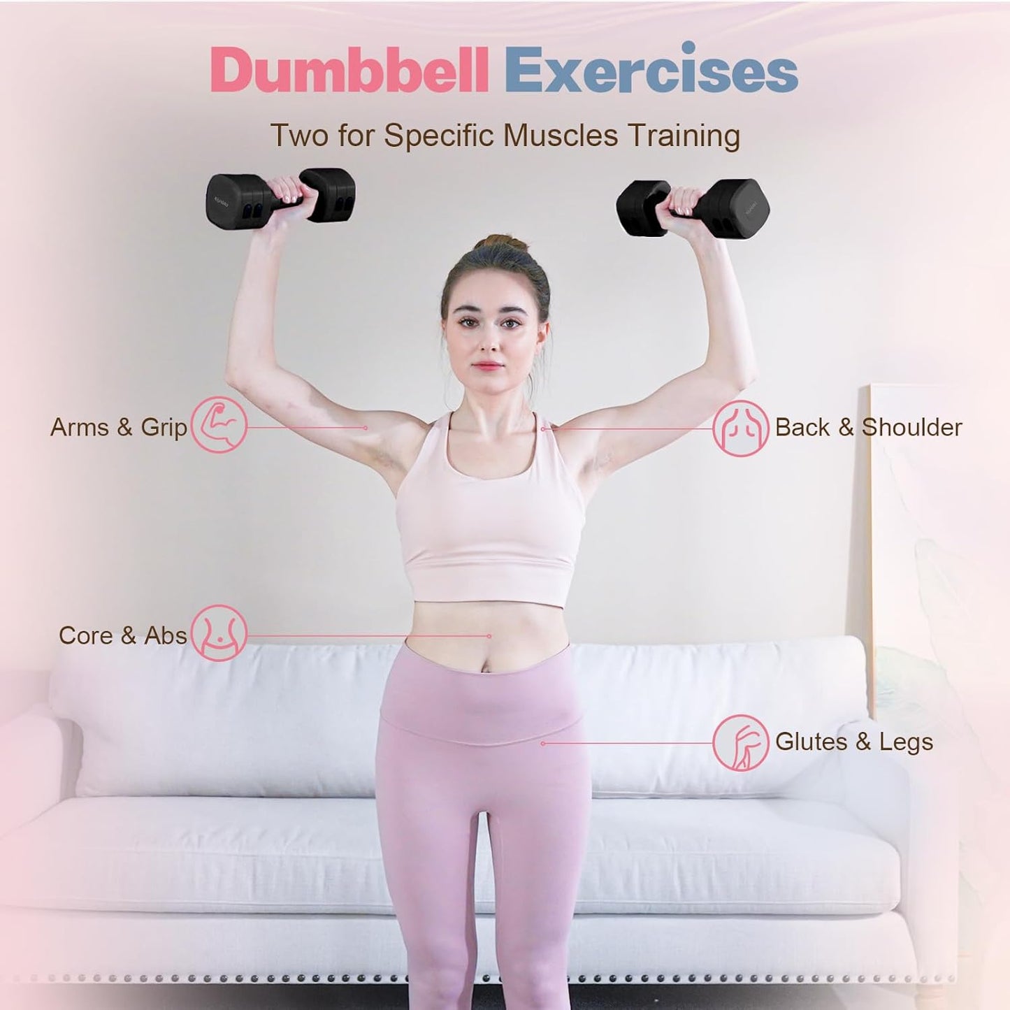Adjustable Dumbbell Set of 2, 4 in 1 Free Weights Dumbbells Set for Women with Fast Adjustment, Each 2lb 3lb 4lb 5lb Hand Weights Set for Home Gym & Outdoor Exercise Training