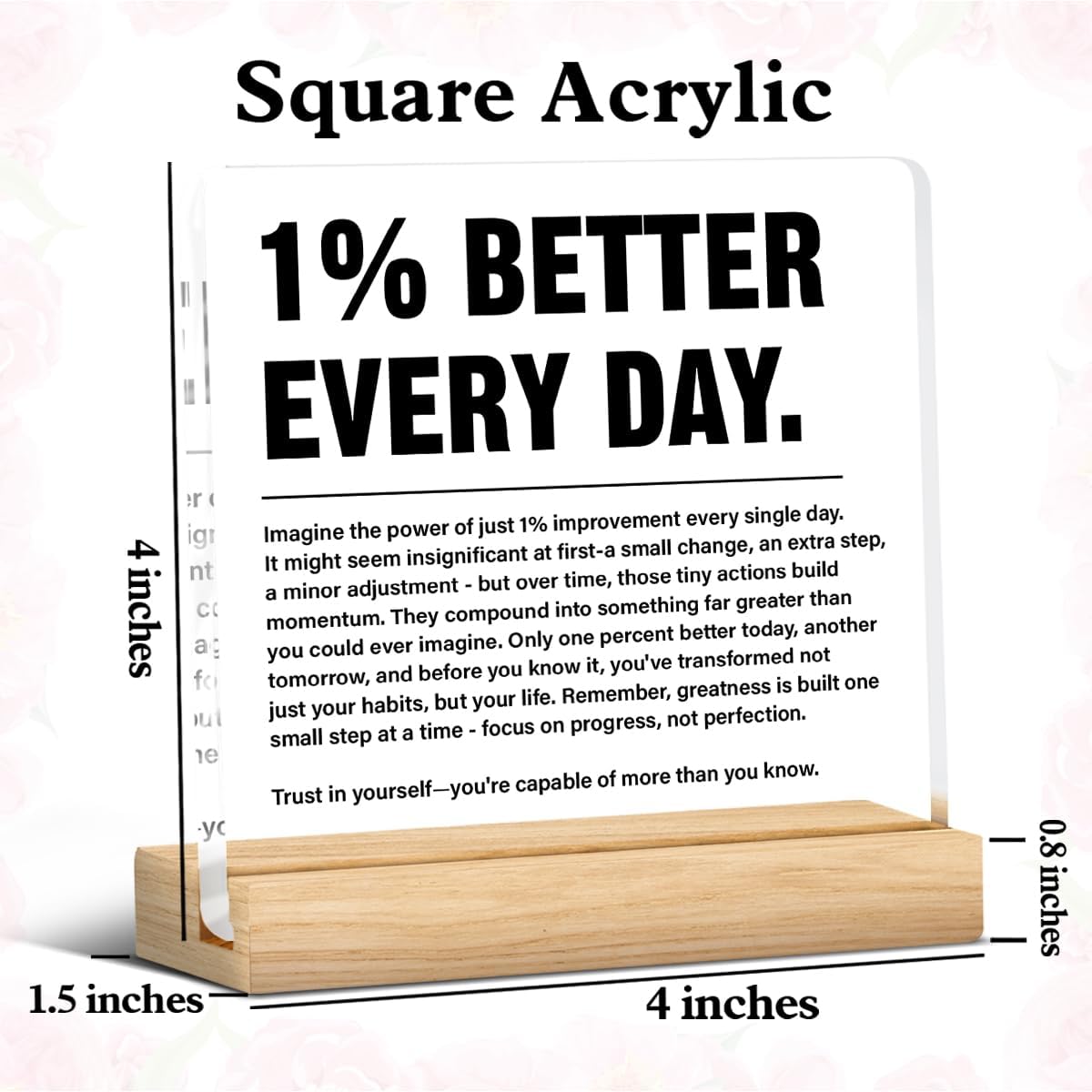 Inspirational Home Office Decor 1% Better Every Day Acrylic Plaque Sign for Office Gym Classroom, Growth Mindset Self Improvement Gifts for Coworker Employee Friend