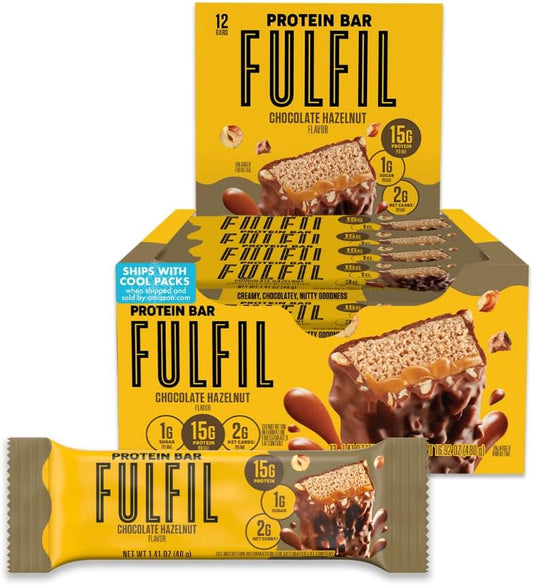 FULFIL Protein Snack Bars, Chocolate Hazelnut Flavored, Gluten Free with 15g Protein, Pantry Staples, 12 Count