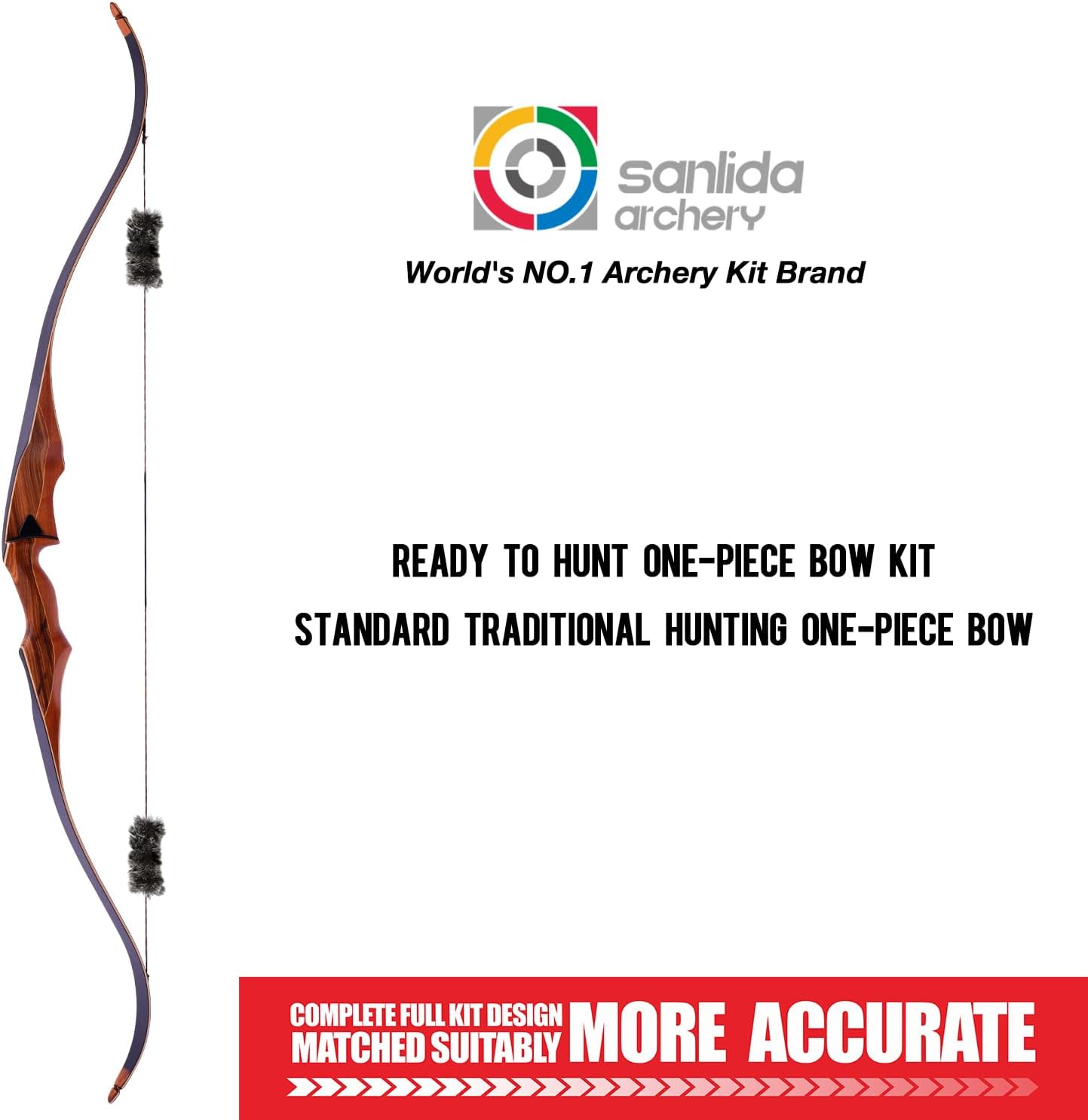 Sanlida Archery 60" Royal X8 One-Piece Bow Traditional Wooden Hunting Longbow Handmade Hunting Bow and Arrows Kit for Adults & Traditional Archers, RH Only