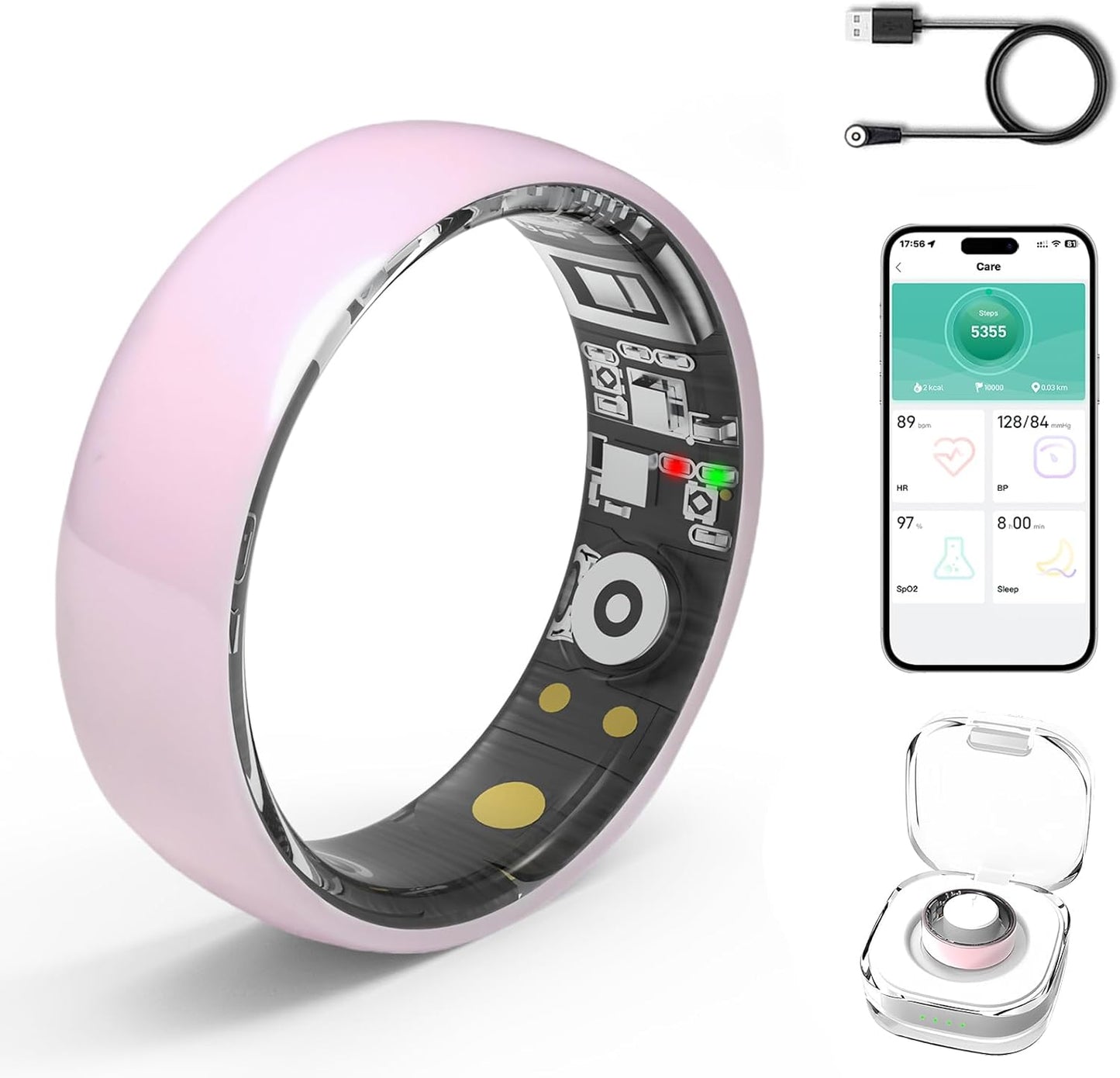 Smart Rings for Women Men,Fitness Tracker Ring,Heart Rate,Blood Oxygen,Blood Pressure,Step Tracker,Sleep Monitoring,No Subscription Fee,IP68 Waterproof Smart Ring for iPhone&Android(Pink 10)
